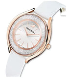 Swarovski Crystalline Aura Silver Dial White Leather Strap Watch for Women - 5519453 Authentic Buy Shop Now