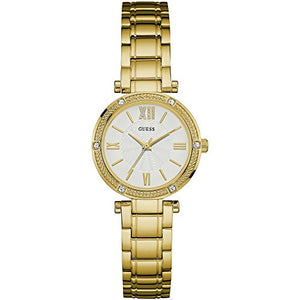 Guess Park Ave South Analog White Dial Gold Steel Strap Watch For Women - W0767L2 Authentic Buy Shop Now
