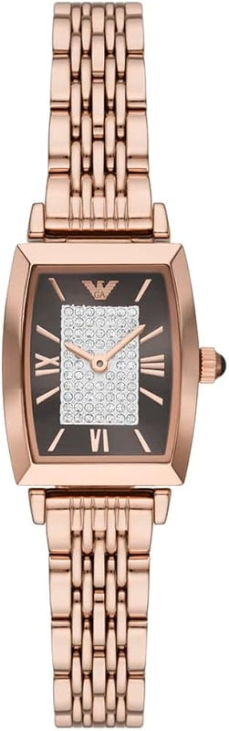Emporio Armani Gianni T-Bar Analog Crystal Brown Dial Rose Gold Steel Strap Watch For Women - AR11407 Authentic Buy Shop Now
