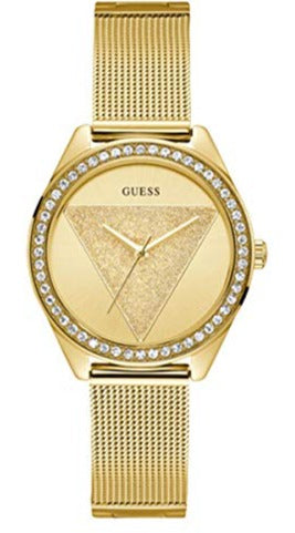 Guess Tri Glitz Quartz Diamonds Gold Dial Gold Mesh Bracelet Watch For Women - W1142L2 Authentic Buy Shop Now