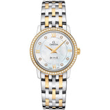 Omega De Ville Prestige Quartz Diamonds Mother of Pearl Dial Two Tone Steel Strap Watch for Women - 424.25.27.60.55.001 Authentic Buy Shop Now
