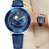 Swarovski Octea Lux Moon Crystal Blue Dial Blue Leather Strap Watch for Women - 5516305 Authentic Buy Shop Now