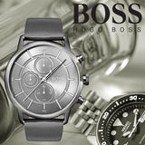 Hugo Boss Architectural Grey Dial Grey Leather Strap Watch for Men - 1513570 Authentic Buy Shop Now