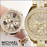 Michael Kors Wren Diamonds Gold Dial Two Tone Steel Strap Watch for Women - MK6157 Authentic Buy Shop Now