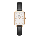 Daniel Wellington Quadro White Dial Black Leather Strap Watch For Women - DW00100434 Authentic Buy Shop Now