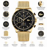 Lacoste Neoheritage Chronograph Black Dial Gold Mesh Strap Watch for Men - 2011254 Authentic Buy Shop Now