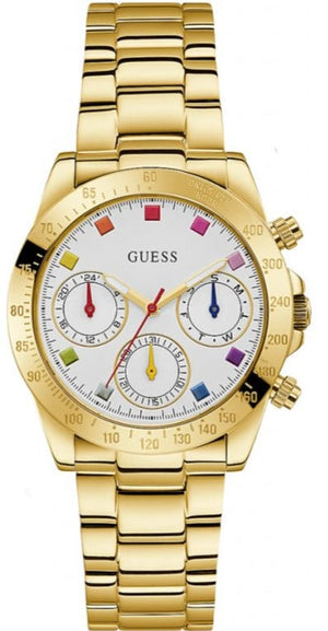 Guess Exclusive Multi Color White Dial Gold Steel Strap Watch for Women - GW0457L1 Authentic Buy Shop Now