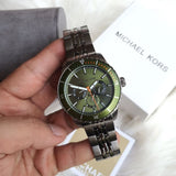 Michael Kors Cunningham Multifunction Chronograph Green Dial Grey Steel Strap Watch For Men - MK7158 Authentic Buy Shop Now