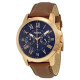 Fossil Grant Chronograph Blue Dial Brown Leather Strap Watch for Men - FS5068 Authentic Buy Shop Now