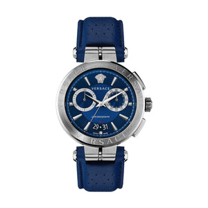 Versace Aion Chronograph Blue Dial Blue Leather Strap Watch for Men - VE1D01220 Authentic Buy Shop Now