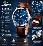 Lacoste Edmonton Blue Dial Brown Leather Strap Watch for Men - 2010889 Authentic Buy Shop Now