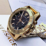Versace Greca Action Chronograph Black Dial Gold Steel Strap Watch For Men - VE3J00622 Authentic Buy Shop Now