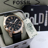 Fossil Grant Chronograph Grey Dial Black Leather Strap Watch for Men - FS5085 Authentic Buy Shop Now