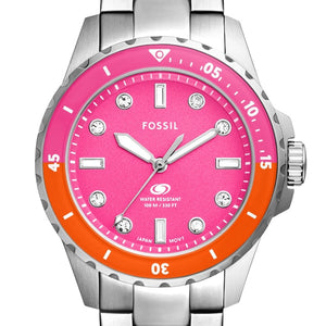 Fossil Blue Dive Analog Pink Dial Silver Steel Strap Watch For Women - ES5351 Authentic Buy Shop Now