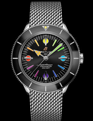 Breitling Superocean Heritage '57 Black Dial Silver Mesh Bracelet Watch for Men - A103701A1B1A1 Authentic Buy Shop Now