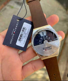 Tommy Hilfiger Monogram Pop Quartz Silver Dial Brown Leather Strap Watch For Men - 1791772 Authentic Buy Shop Now