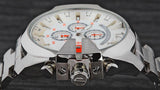 Diesel Mega Chief Chronograph White Dial Silver Steel Strap Watch For Men - DZ4328 Authentic Buy Shop Now