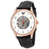 Emporio Armani Meccanico White Skeleton Dial Black Leather Strap Watch For Men - AR1924 Authentic Buy Shop Now
