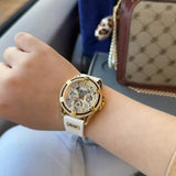 Guess Queen Quartz Gold Dial White Silicone Strap Watch For Women - GW0536L2 Authentic Buy Shop Now