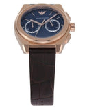 Emporio Armani Claudio Chronograph Blue Dial Brown Leather Strap Watch For Men - AR11554 Authentic Buy Shop Now