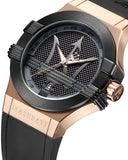 Maserati Potenza Black & Rose Gold Dial Black Rubber Strap Watch For Men - R8851108002 Authentic Buy Shop Now