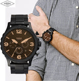 Fossil Nate Chrongraph Ion Plated Black Dial Black Steel Strap Watch for Men - JR1356 Authentic Buy Shop Now