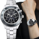 Swarovski Octea Lux Sport Chronograph Black Dial Silver Steel Strap Watch for Women - 5610520 Authentic Buy Shop Now