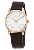 Calvin Klein City White Mother of Pearl Dial Brown Leather Strap Watch for Women - K2G23620 Authentic Buy Shop Now