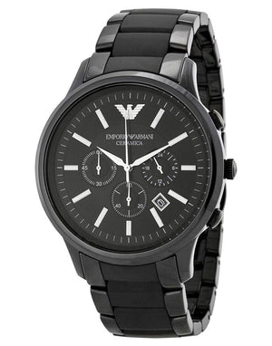 Emporio Armani Ceramica Chronograph Black Dial Black Steel Strap Watch For Men - AR1451 Authentic Buy Shop Now