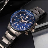 Maserati SFIDA Chronograph Blue Dial Grey Steel Strap Watch For Men - R8873640001 Authentic Buy Shop Now