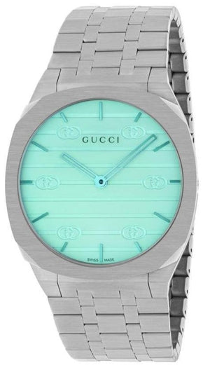 Gucci 25H Quartz Turquoise Dial Silver Steel Strap Watch For Women - YA163409 Authentic Buy Shop Now