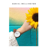 Daniel Wellington Dapper Bristol White Dial Brown Leather Strap Watch For Women - DW00100098 Authentic Buy Shop Now