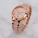 Michael Kors Bradshaw Chronograph Pink Dial Two Tone Steel Strap Watch For Women - MK6830 Authentic Buy Shop Now