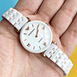 Emporio Armani Ceramica Mother of Pearl Dial White Ceramic Strap Watch For Women - AR1486 Authentic Buy Shop Now