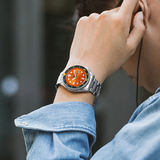 Seiko 5 Sports Automatic Orange Dial Silver Steel Strap Watch For Men - SRPD59K1 Authentic Buy Shop Now