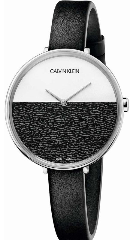 Calvin Klein Rise White Grey Dial Black Leather Strap Watch for Women - K7A231C3 Authentic Buy Shop Now