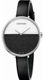 Calvin Klein Rise White Grey Dial Black Leather Strap Watch for Women - K7A231C3 Authentic Buy Shop Now