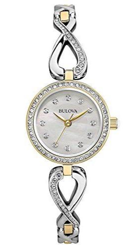 Bulova Analog Crystals Mother of Pearl Dial Silver Steel Strap Watch for Women - 98X109 Authentic Buy Shop Now