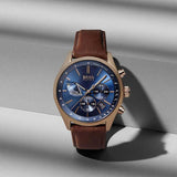 Hugo Boss Grand Prix Blue Dial Brown Leather Strap Watch for Men - 1513604 Authentic Buy Shop Now
