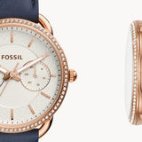 Fossil Tailor White Dial Blue Leather Strap Watch for Women - ES4394 Authentic Buy Shop Now