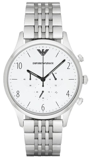 Emporio Armani Classic Chronograph Silver Dial Silver Steel Strap Watch For Men - AR1879 Authentic Buy Shop Now
