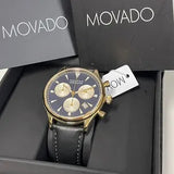 Movado Heritage Chronograph Calendoplan Blue Dial Black Leather Strap Watch for Men - 3650006 Authentic Buy Shop Now