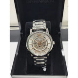 Emporio Armani Meccanico Skeleton Silver Dial Silver Steel Strap Watch For Men - AR1980 Authentic Buy Shop Now