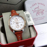 Fossil Boyfriend Chronograph White Dial Brown Leather Strap Watch for Women - ES3837 Authentic Buy Shop Now