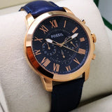 Fossil Grant Chronograph Blue Dial Blue Leather Strap Watch for Men - FS4835 Authentic Buy Shop Now