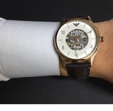 Emporio Armani Meccanico White Dial Brown Leather Strap Watch For Men - AR1920 Authentic Buy Shop Now