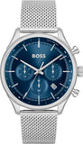 Hugo Boss Gregor Chronograph Blue Dial Silver Mesh Bracelet Watch For Men - 1514052 Authentic Buy Shop Now