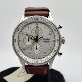 Fossil Retro Pilot Chronograph Silver Dial Brown Leather Strap Watch for Men - FS5809 Authentic Buy Shop Now