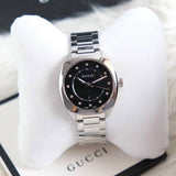 Gucci GG2570 Diamonds Black Dial Silver Steel Strap Watch For Women - YA142404 Authentic Buy Shop Now