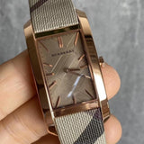 Burberry The Pioneer Rose Gold Dial Haymarket Brown Leather Strap Watch for Women - BU9408 Authentic Buy Shop Now